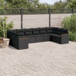 Set canapele de grădină cu perne, 10 piese, negru, poliratan GartenMobel Dekor