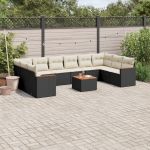 Set canapele de grădină cu perne, 11 piese, negru, poliratan GartenMobel Dekor