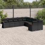 Set canapele de grădină cu perne, 10 piese, negru, poliratan GartenMobel Dekor