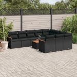 Set canapele de grădină cu perne, 11 piese, negru, poliratan GartenMobel Dekor