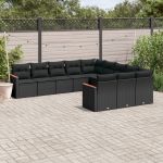 Set canapele de grădină cu perne, 11 piese, negru, poliratan GartenMobel Dekor