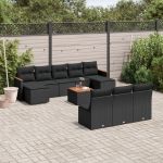 Set canapele de grădină cu perne, 11 piese, negru, poliratan GartenMobel Dekor