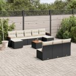 Set canapele de grădină cu perne, 11 piese, negru, poliratan GartenMobel Dekor