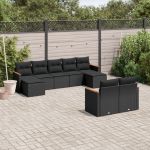 Set mobilier de grădină cu perne, 9 piese, negru, poliratan GartenMobel Dekor
