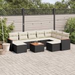 Set canapele de grădină cu perne, 10 piese, negru, poliratan GartenMobel Dekor
