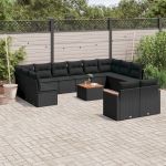 Set mobilier de grădină cu perne, 13 piese, negru, poliratan GartenMobel Dekor
