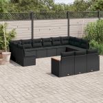 Set mobilier de grădină cu perne, 13 piese, negru, poliratan GartenMobel Dekor