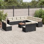 Set mobilier de grădină cu perne, 14 piese, negru, poliratan GartenMobel Dekor