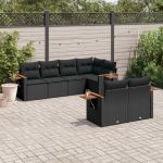 Set canapele de grădină cu perne, 7 piese, negru, poliratan GartenMobel Dekor