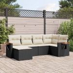 Set mobilier de grădină cu perne, 6 piese, negru, poliratan GartenMobel Dekor