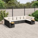 Set canapele de grădină cu perne, 10 piese, negru, poliratan GartenMobel Dekor
