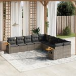 Set mobilier de grădină cu perne, 10 piese, gri, poliratan GartenMobel Dekor