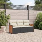 Set mobilier de grădină cu perne, 3 piese, negru, poliratan GartenMobel Dekor