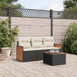 Set mobilier de grădină cu perne, 4 piese, negru, poliratan GartenMobel Dekor