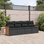Set mobilier de grădină cu perne, 4 piese, negru, poliratan GartenMobel Dekor