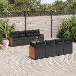 Set mobilier de grădină cu perne, 9 piese, negru, poliratan GartenMobel Dekor