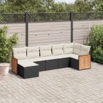 Set canapele de grădină cu perne, 7 piese, negru, poliratan GartenMobel Dekor