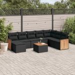 Set mobilier de grădină cu perne, 9 piese, negru, poliratan GartenMobel Dekor