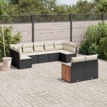 Set mobilier de grădină cu perne, 9 piese, negru, poliratan GartenMobel Dekor