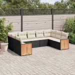 Set mobilier de grădină cu perne, 9 piese, negru, poliratan GartenMobel Dekor
