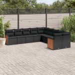 Set canapele de grădină cu perne, 10 piese, negru, poliratan GartenMobel Dekor