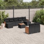 Set canapele de grădină cu perne, 10 piese, negru, poliratan GartenMobel Dekor