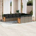 Set mobilier de grădină cu perne, 10 piese, gri, poliratan GartenMobel Dekor