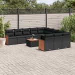 Set canapele de grădină, 12 piese, cu perne, negru, poliratan GartenMobel Dekor