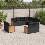 Set canapele de grădină cu perne, 11 piese, negru, poliratan GartenMobel Dekor