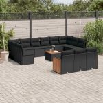 Set mobilier de grădină cu perne, 14 piese, negru, poliratan GartenMobel Dekor