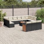 Set mobilier de grădină cu perne, 14 piese, negru, poliratan GartenMobel Dekor