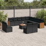 Set mobilier de grădină cu perne, 14 piese, negru, poliratan GartenMobel Dekor