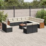 Set mobilier de grădină cu perne, 14 piese, negru, poliratan GartenMobel Dekor