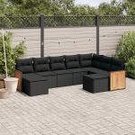 Set mobilier de grădină cu perne, 9 piese, negru, poliratan GartenMobel Dekor