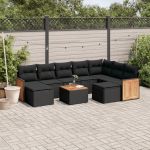 Set canapele de grădină cu perne, 10 piese, negru, poliratan GartenMobel Dekor