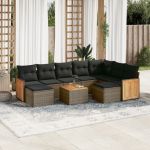 Set mobilier de grădină cu perne, 10 piese, gri, poliratan GartenMobel Dekor