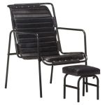 Fotoliu de relaxare cu suport picioare, negru, piele naturală GartenMobel Dekor