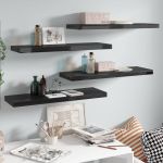 Rafturi de perete, 4 buc., negru extralucios 80x23,5x3,8 cm MDF GartenMobel Dekor