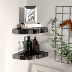 Rafturi colț perete, 2 buc., negru extralucios 25x25x3,8 cm MDF GartenMobel Dekor