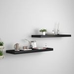 Rafturi de perete suspendate 2 buc., negru, 80x23,5x3,8 cm, MDF GartenMobel Dekor