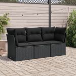 Set mobilier de grădină cu perne, 3 piese, negru, poliratan GartenMobel Dekor