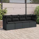 Set mobilier de grădină cu perne, 4 piese, negru, poliratan GartenMobel Dekor