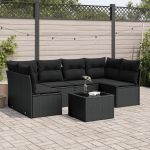 Set canapele de grădină cu perne, 7 piese, negru, poliratan GartenMobel Dekor