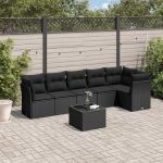 Set canapele de grădină cu perne, 7 piese, negru, poliratan GartenMobel Dekor