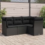 Set mobilier de grădină cu perne, 4 piese, negru, poliratan GartenMobel Dekor