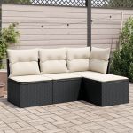 Set mobilier de grădină cu perne, 4 piese, negru, poliratan GartenMobel Dekor