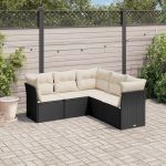 Set mobilier de grădină cu perne, 5 piese, negru, poliratan GartenMobel Dekor