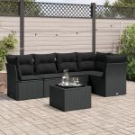 Set mobilier de grădină cu perne, 6 piese, negru, poliratan GartenMobel Dekor