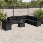 Set canapele de grădină, 12 piese, cu perne, negru, poliratan GartenMobel Dekor