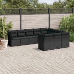 Set canapele de grădină cu perne, 10 piese, negru, poliratan GartenMobel Dekor